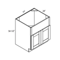 Natural traditional shaker farm sink base, 33″ wide, 34.5″ high, 24″ deep, shown in a technical line drawing with dimensions. Part of the Seaport line from the Kitchen & Cabinet Store.