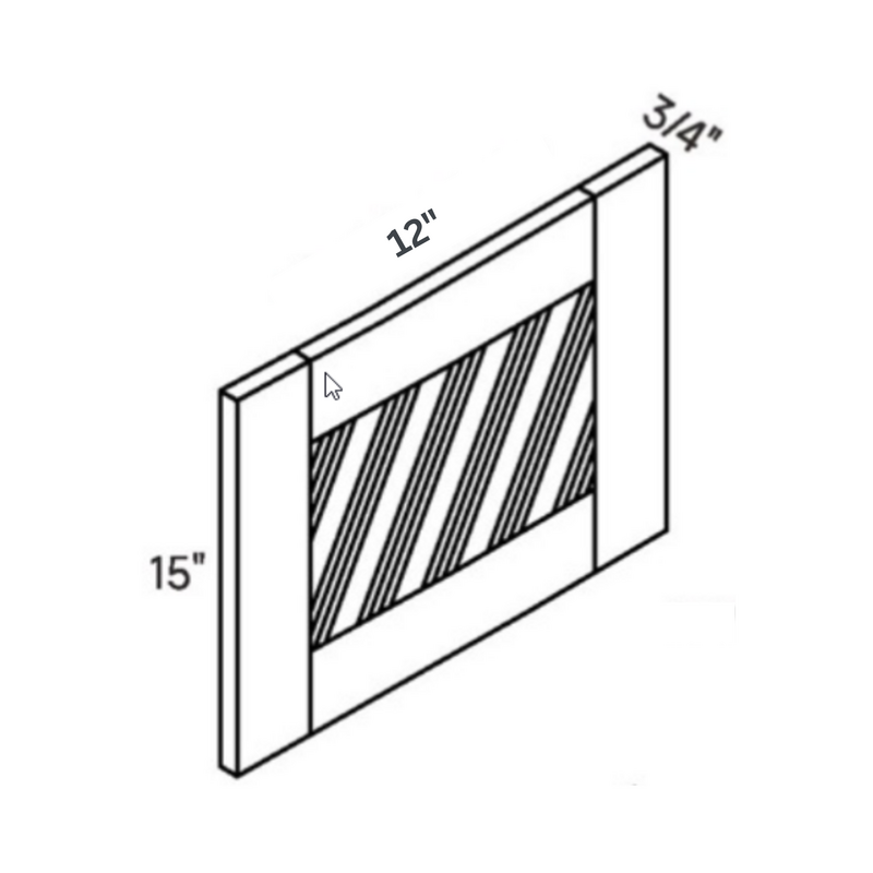 White Glass Front Wall Cabinet Door, 11.5″ wide, 14.5″ high, 0.75″ deep, shown in a technical line drawing with dimensions. Part of the Seaport line from the Kitchen & Cabinet Store.