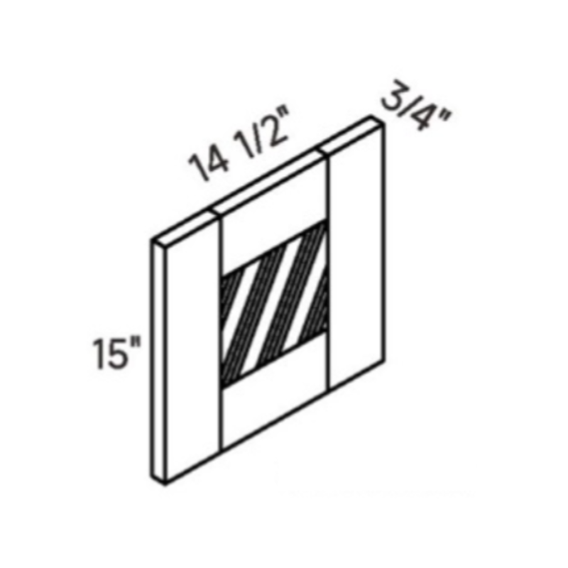 White Diagonal Corner Painted Glass Door contemporary shaker wall cabinet, 24″ wide, 15″ high, 24″ deep, shown in a technical line drawing with dimensions. Part of the Belmont line from the Kitchen & Cabinet Store.