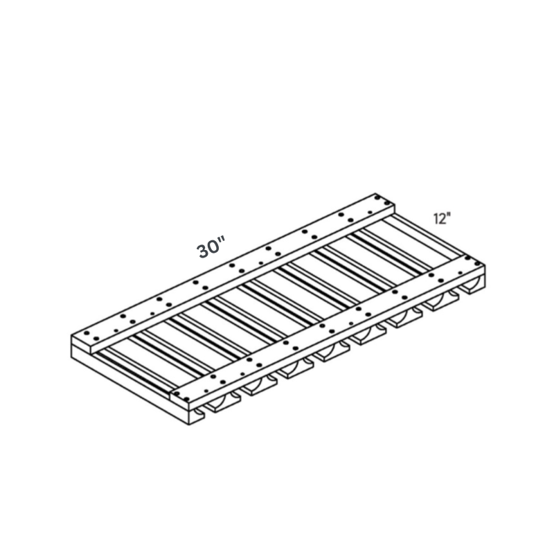 Driftwood Wine glass stemware rack Molding traditional shaker, 30″ wide, 2″ high, 12″ deep, shown in a technical line drawing with dimensions. Part of the Seaport line from the Kitchen & Cabinet Store.