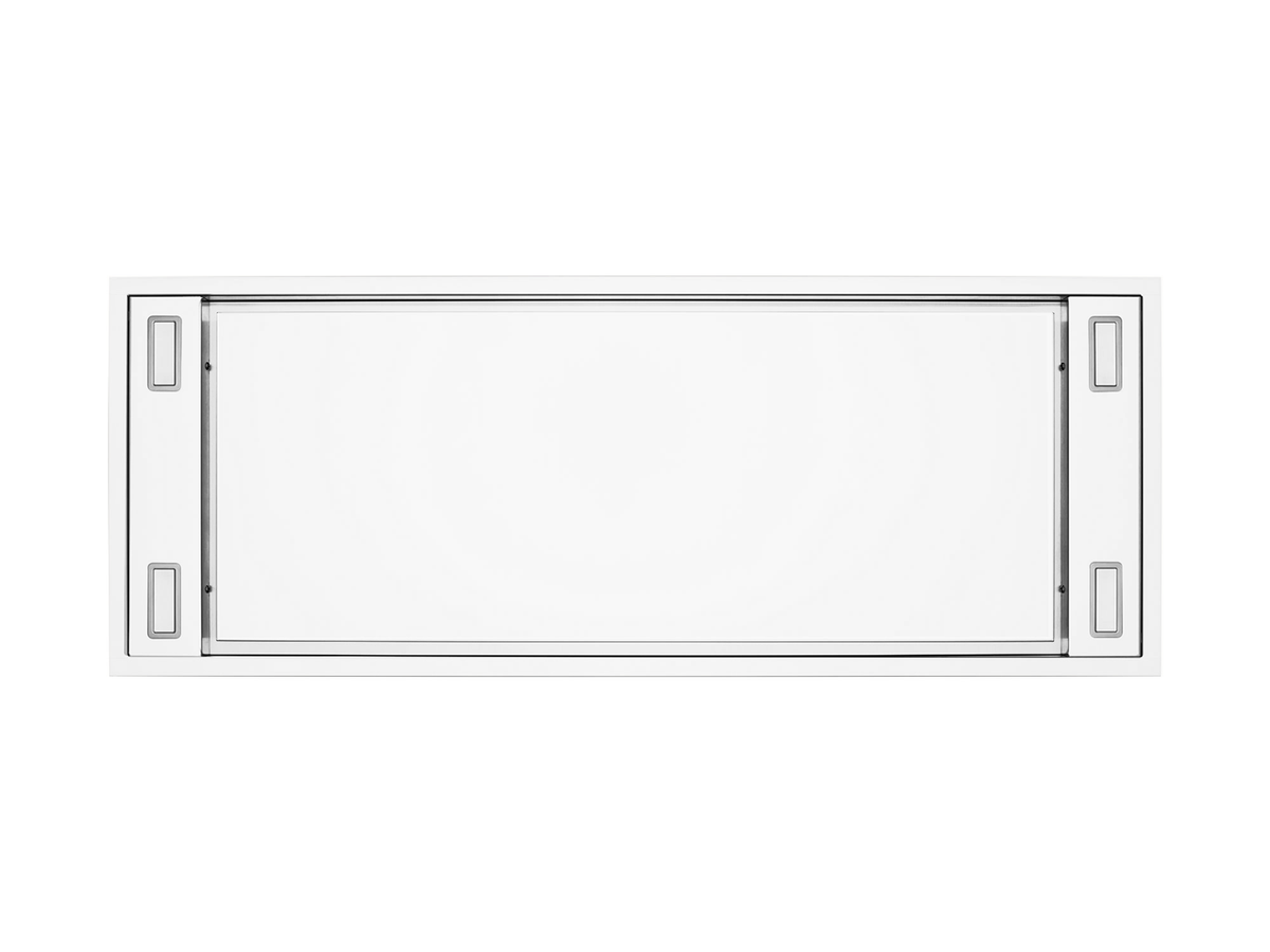 Victory Horizon matte white flush ceiling mount range hood, view 3