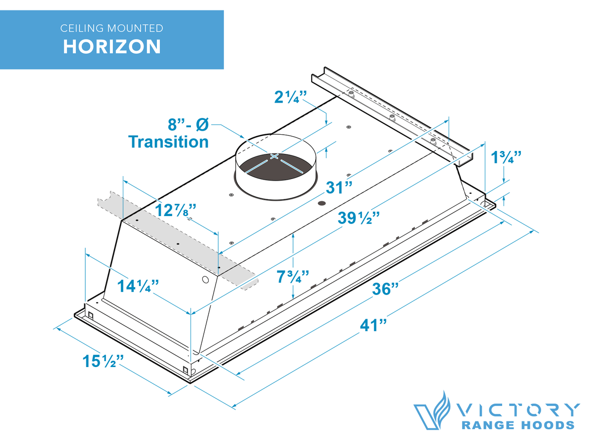 Victory Horizon stainless steel flush ceiling mount range hood, view 9
