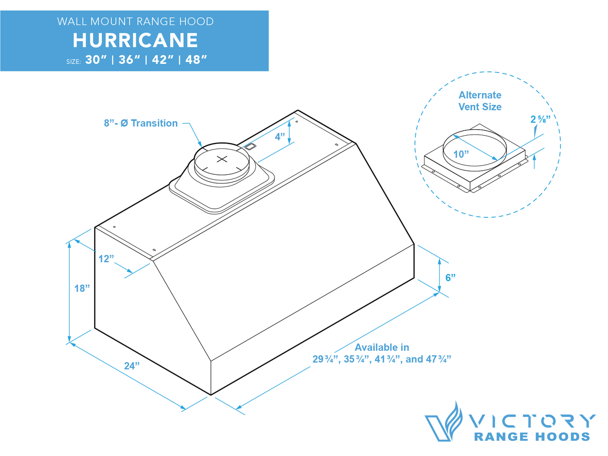 Victory Hurricane 30 inch stainless under cabinet range hood, view 7