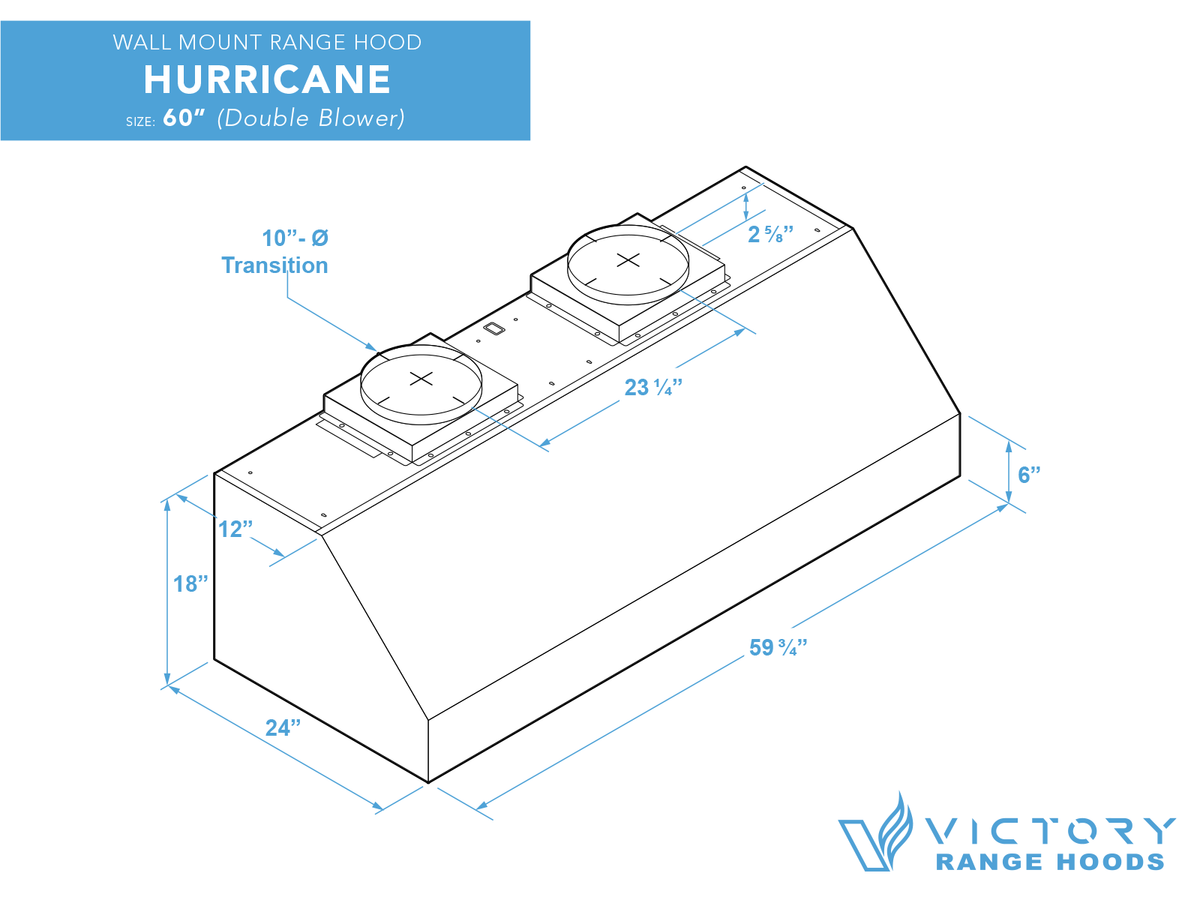 Victory Hurricane 60 inch stainless double blower range hood, view 5