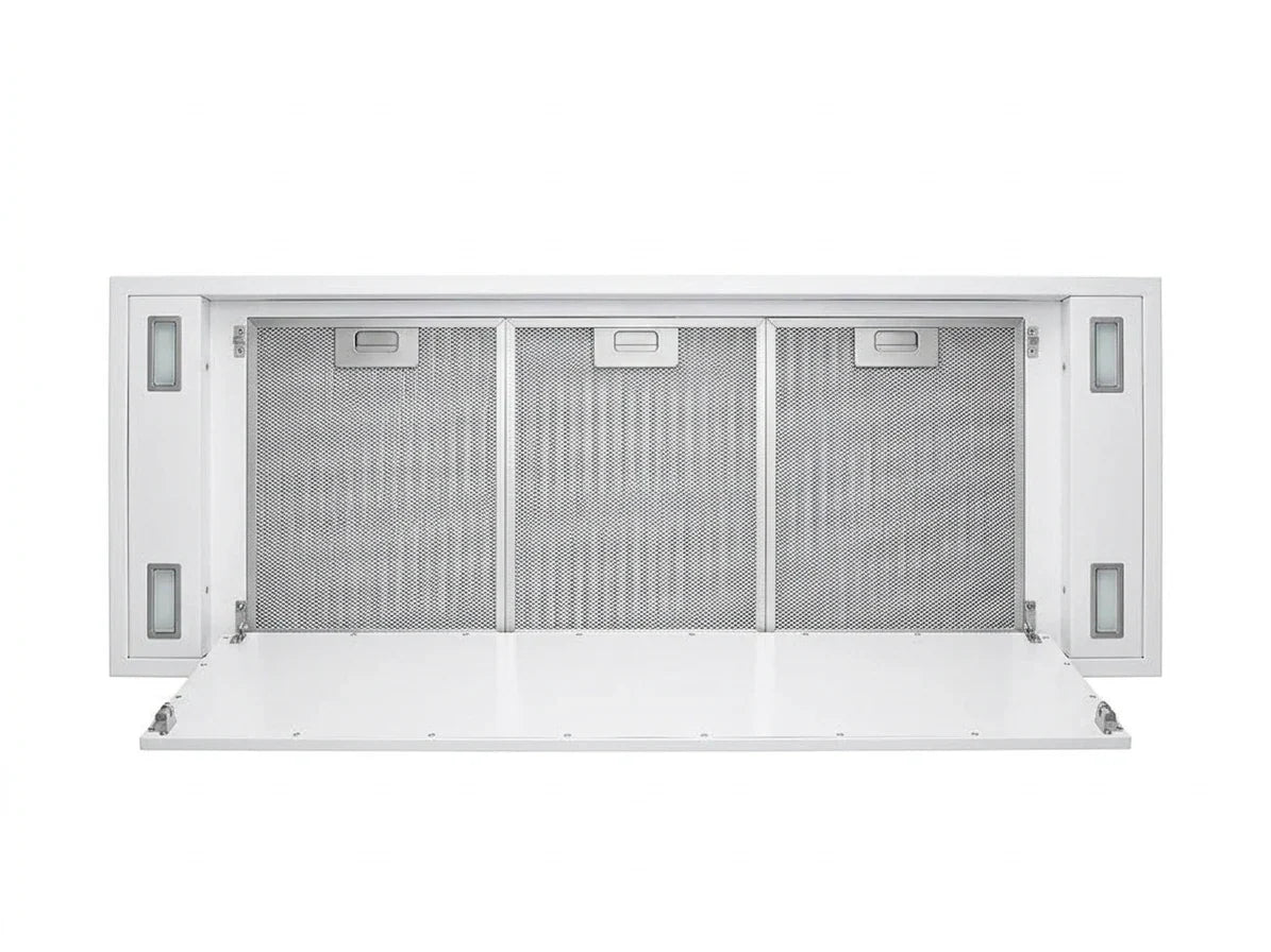 Victory Horizon matte white flush ceiling mount range hood, view 5