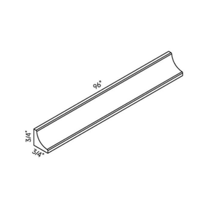 Blue Inside Corner Molding contemporary shaker, 96″ wide, 0.75″ high, 0.75″ deep, shown in a technical line drawing with dimensions. Part of the Belmont line from the Kitchen & Cabinet Store.