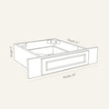 Angled line drawing of a Belmont Shaker single drawer cabinet that mounts under a counter for a vanity makeup sitting area, 30W, 5H, 21D.