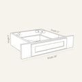 Dimension line drawing of a Seaport Shaker single drawer cabinet that has a counter mounted on top, for a vanity makeup sitting area, 30W, 5H, 21D.