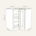 Dimension drawing of a Belmont Shaker lazy Susan base cabinet with 1 bi-fold door, 33w, 34.5h, 24d.