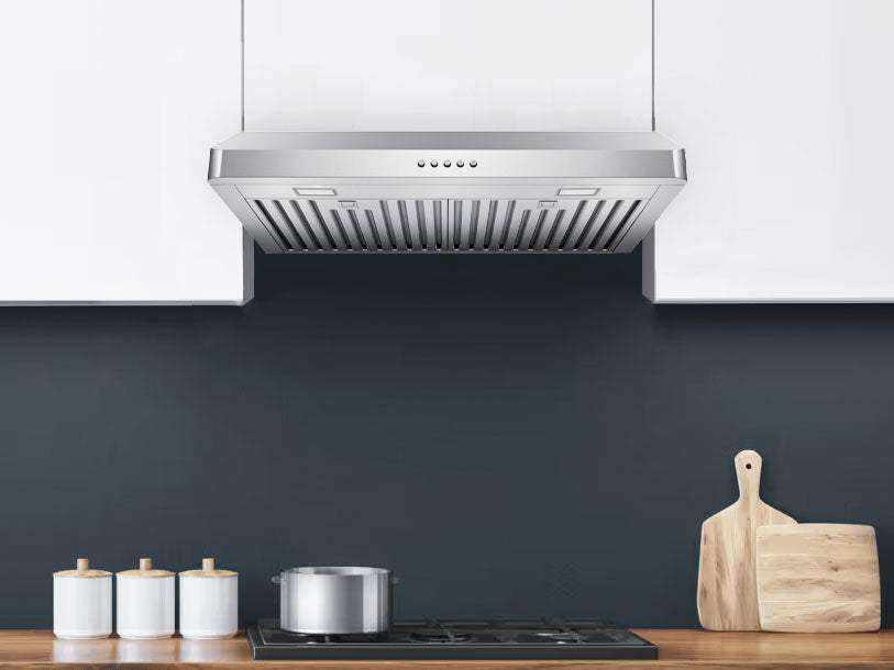 Victory Luna 30 inch stainless under cabinet range hood with push button controls, view 2