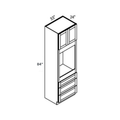 White traditional shaker single oven tall cabinet, 33″ wide, 84″ high, 24″ deep, shown in a technical line drawing with dimensions. Part of the Seaport line from the Kitchen & Cabinet Store.