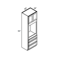 White traditional shaker single oven tall cabinet, 33″ wide, 96″ high, 24″ deep, shown in a technical line drawing with dimensions. Part of the Seaport line from the Kitchen & Cabinet Store.
