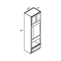 White contemporary shaker deep double oven tall cabinet, 33″ wide, 96″ high, 27″ deep, shown in a technical line drawing with dimensions. Part of the Belmont line from the Kitchen & Cabinet Store.