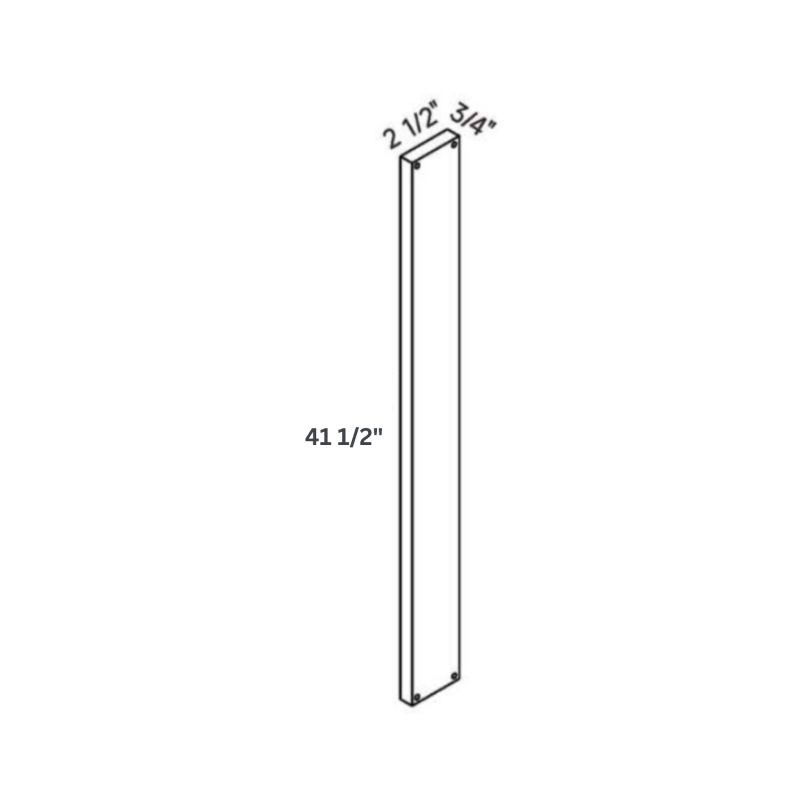 Blue Tall Overlay Filler contemporary shaker, 2.5″ wide, 41.5″ high, 0.75″ deep, shown in a technical line drawing with dimensions. Part of the Belmont line from the Kitchen & Cabinet Store.