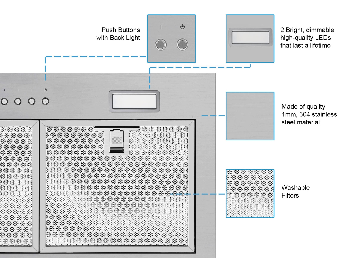 Victory Q1 36 inch stainless range hood insert, view 3