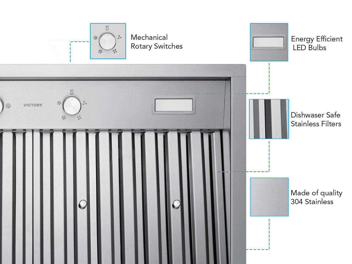 Victory Q2 36 inch stainless range hood insert, view 3