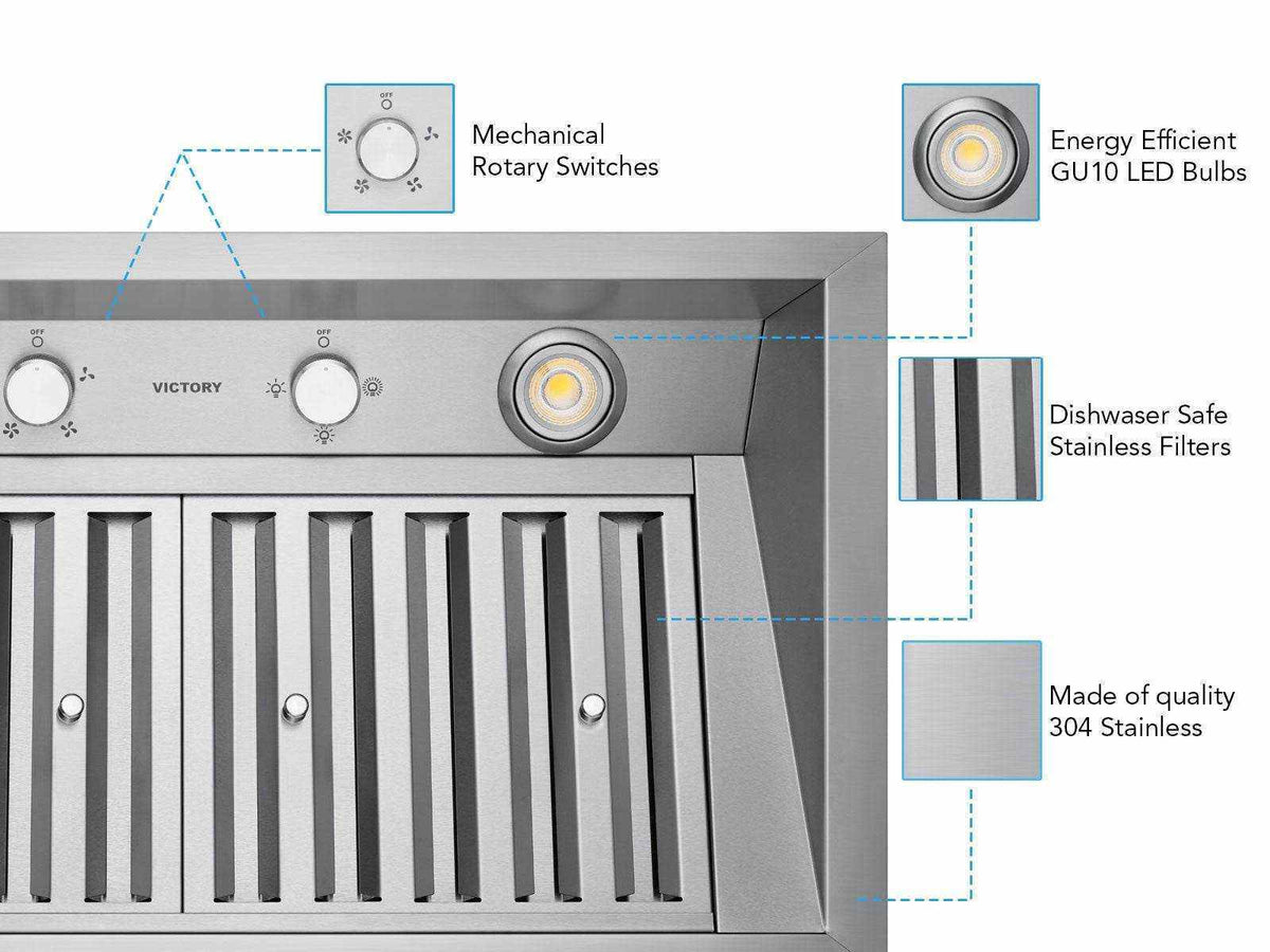 Victory Q2 1st Gen 36 inch stainless range hood insert, view 3