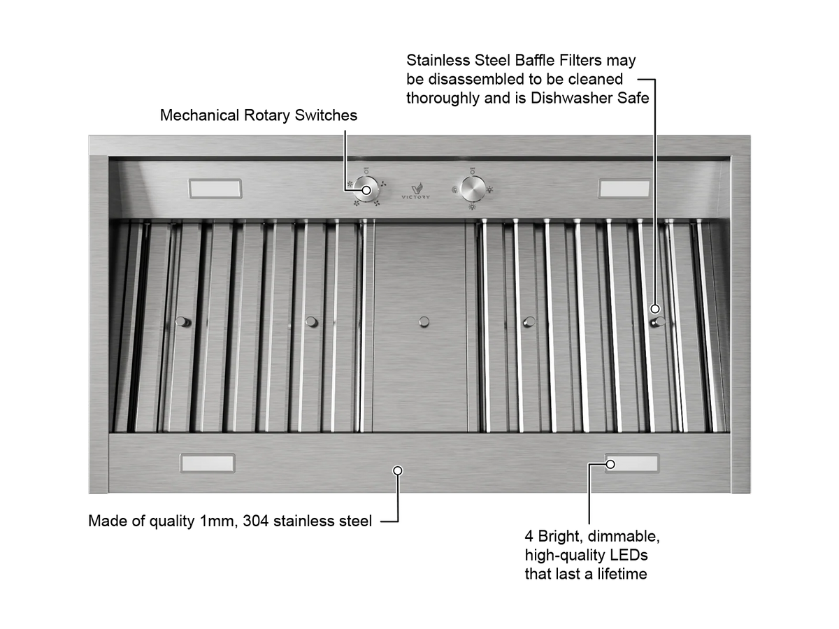 Victory Q5 36 inch stainless steel range hood insert, view 4