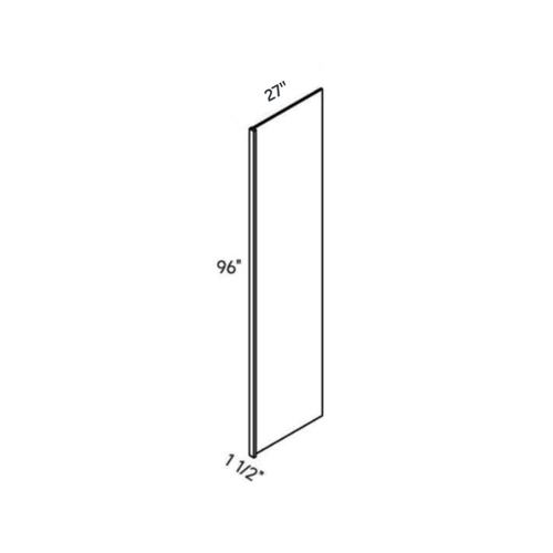 Driftwood Thick Refrigerator End Panel traditional shaker, 1.5″ wide, 96″ high, 27″ deep, shown in a technical line drawing with dimensions. Part of the Seaport line from the Kitchen & Cabinet Store.