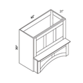 Natural Arched Valance Range Hood traditional shaker, 42″ wide, 30″ high, 21″ deep, shown in a technical line drawing with dimensions. Part of the Seaport line from the Kitchen & Cabinet Store.
