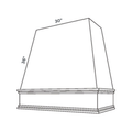 White Tapered Chimney Hood traditional shaker, 31.5″ wide, 36″ high, 20″ deep, shown in a technical line drawing with dimensions. Part of the Seaport line from the Kitchen & Cabinet Store.