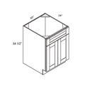 Driftwood traditional shaker sink base, 30″ wide, 34.5″ high, 24″ deep, shown in a technical line drawing with dimensions. Part of the Seaport line from the Kitchen & Cabinet Store.
