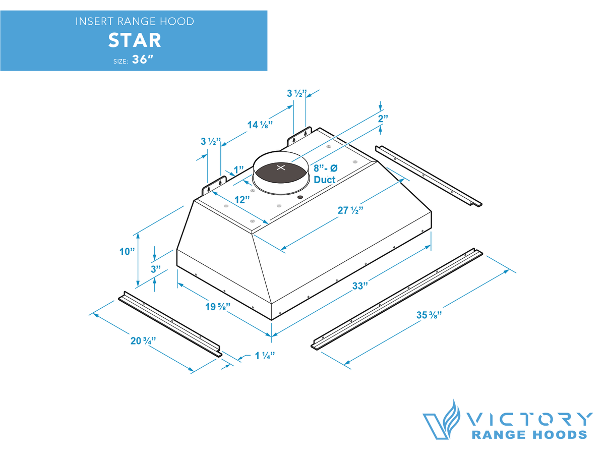 Victory Star 36 inch stainless steel range hood insert with remote blower, view 5
