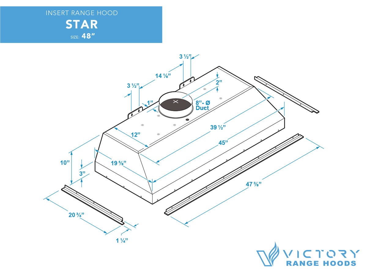 Victory Star 48 inch stainless steel range hood insert, view 5