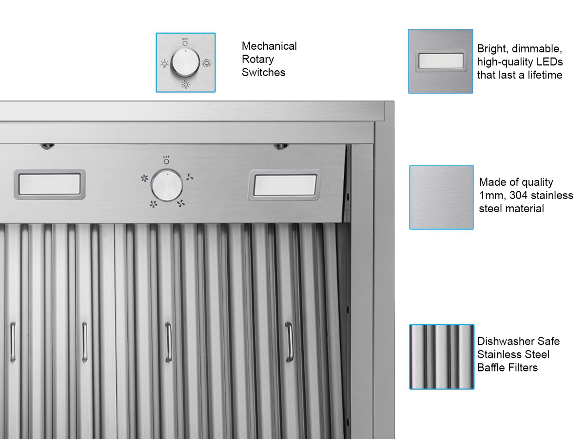 Victory Star 36 inch stainless steel range hood insert, view 3