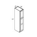 White traditional shaker tall pantry, 18″ wide, 90″ high, 24″ deep, shown in a technical line drawing with dimensions. Part of the Seaport line from the Kitchen & Cabinet Store.