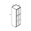 Natural traditional shaker double tall pantry, 24″ wide, 90″ high, 24″ deep, shown in a technical line drawing with dimensions. Part of the Seaport line from the Kitchen & Cabinet Store.