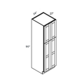 Green contemporary shaker deep double pantry, 24″ wide, 90″ high, 27″ deep, shown in a technical line drawing with dimensions. Part of the Belmont line from the Kitchen & Cabinet Store.
