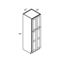 Green contemporary shaker deep double pantry, 30″ wide, 84″ high, 27″ deep, shown in a technical line drawing with dimensions. Part of the Belmont line from the Kitchen & Cabinet Store.