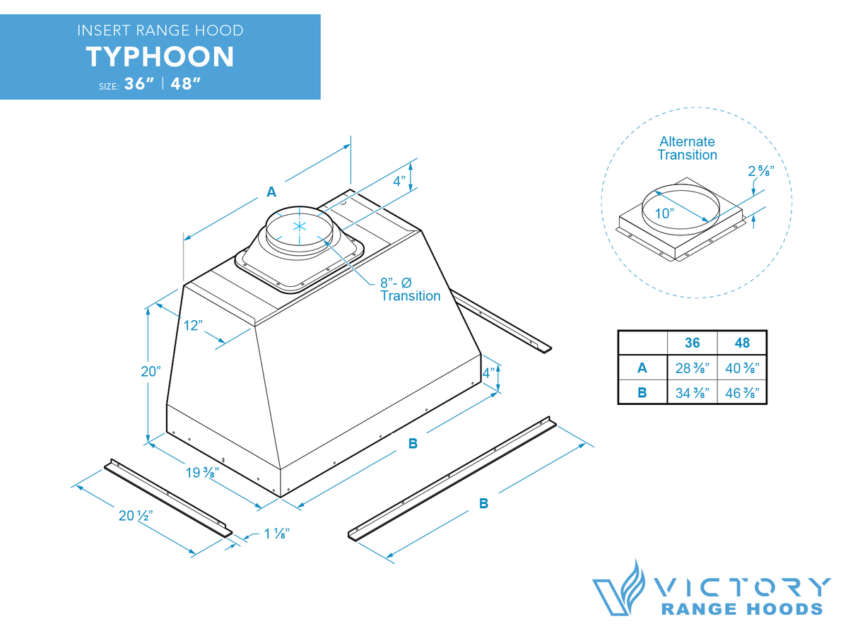 Victory Typhoon 48 inch stainless steel range hood insert, view 4