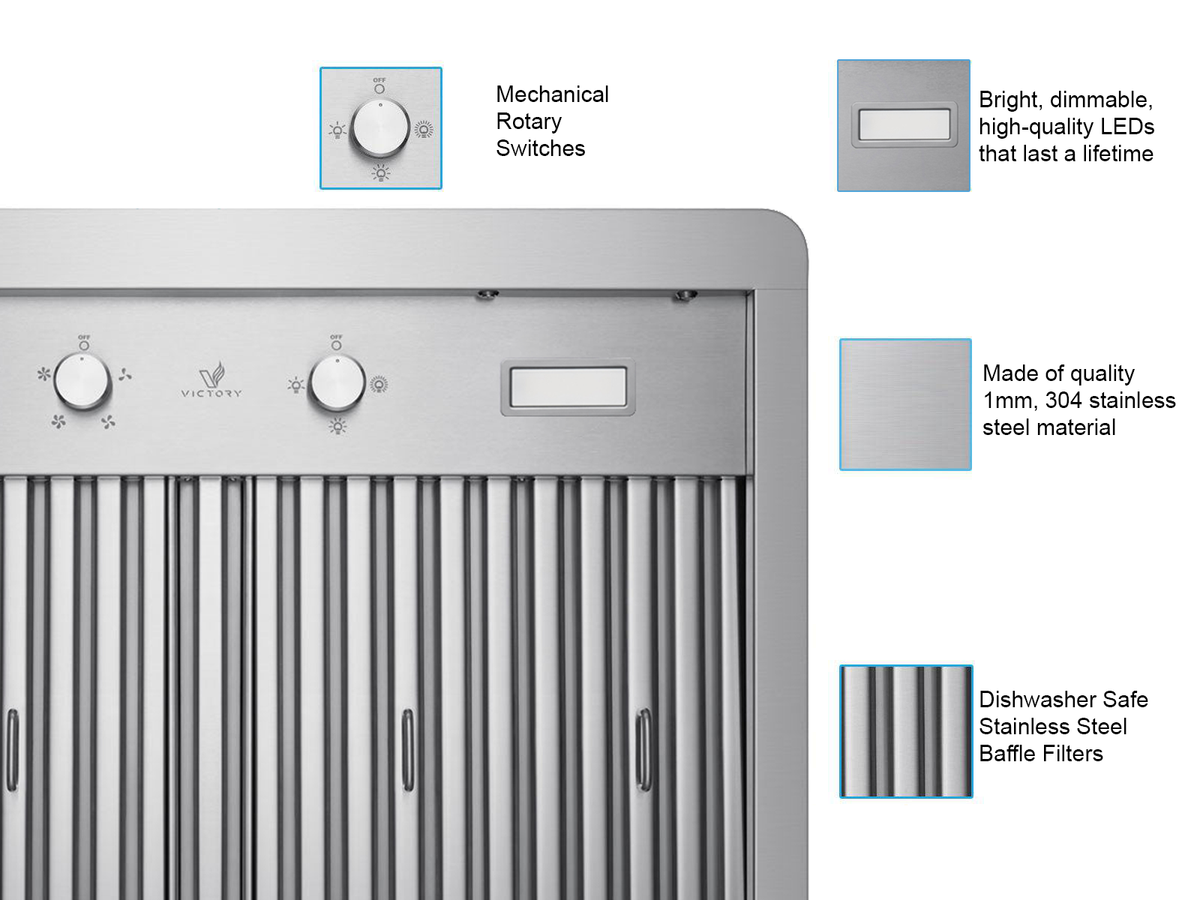 Victory Verona 36 inch stainless under cabinet range hood, view 3