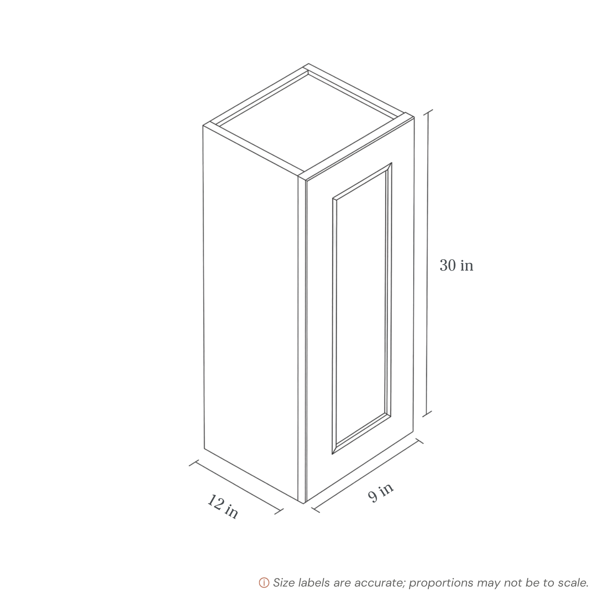 Seaport Driftwood Wall Cabinet - 9w 30h 12d line drawing dimensions