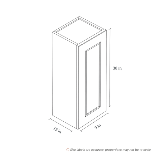 Seaport Driftwood Wall Cabinet - 9w 30h 12d line drawing dimensions