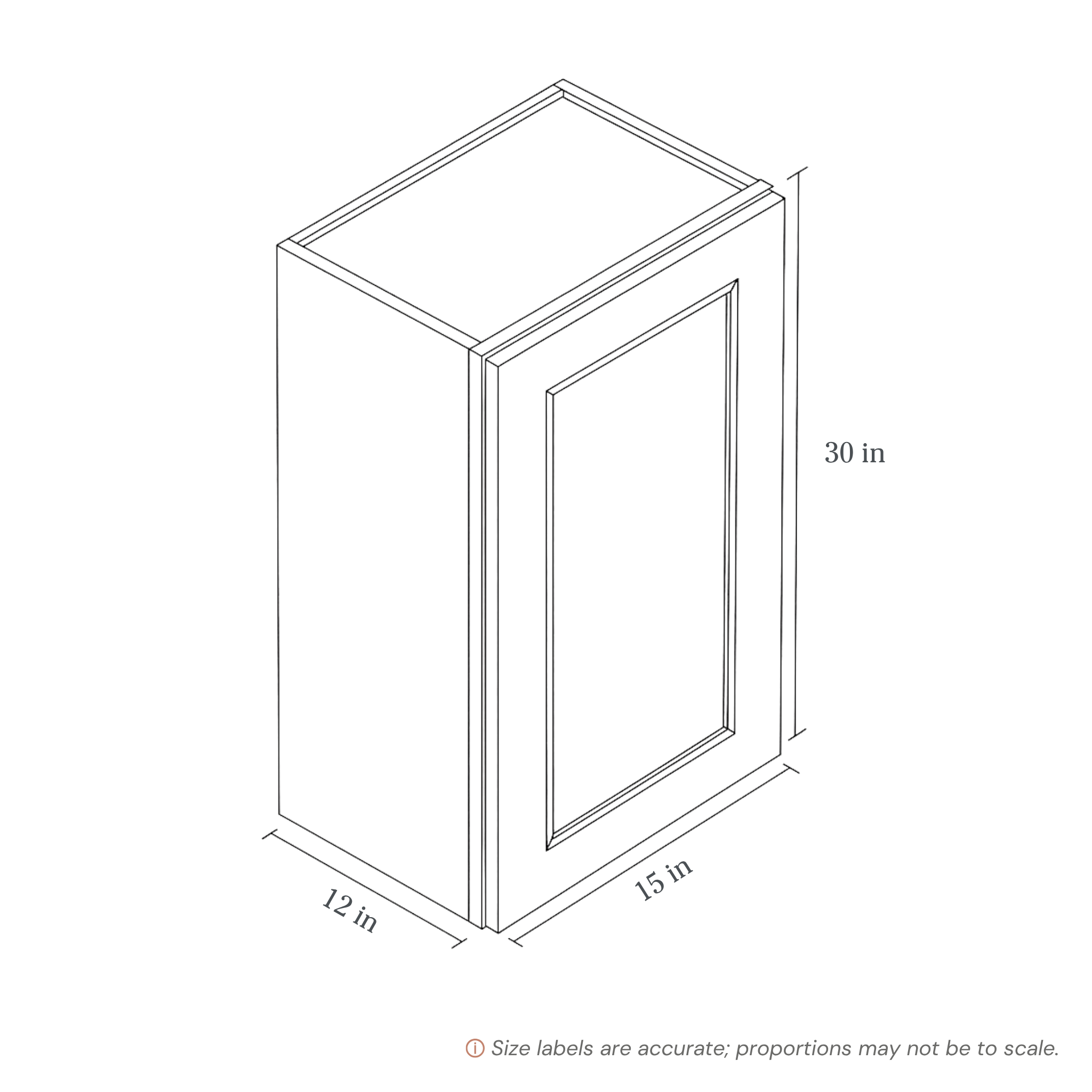 Seaport White Wall Cabinet - 15w 30h 12d line drawing dimensions