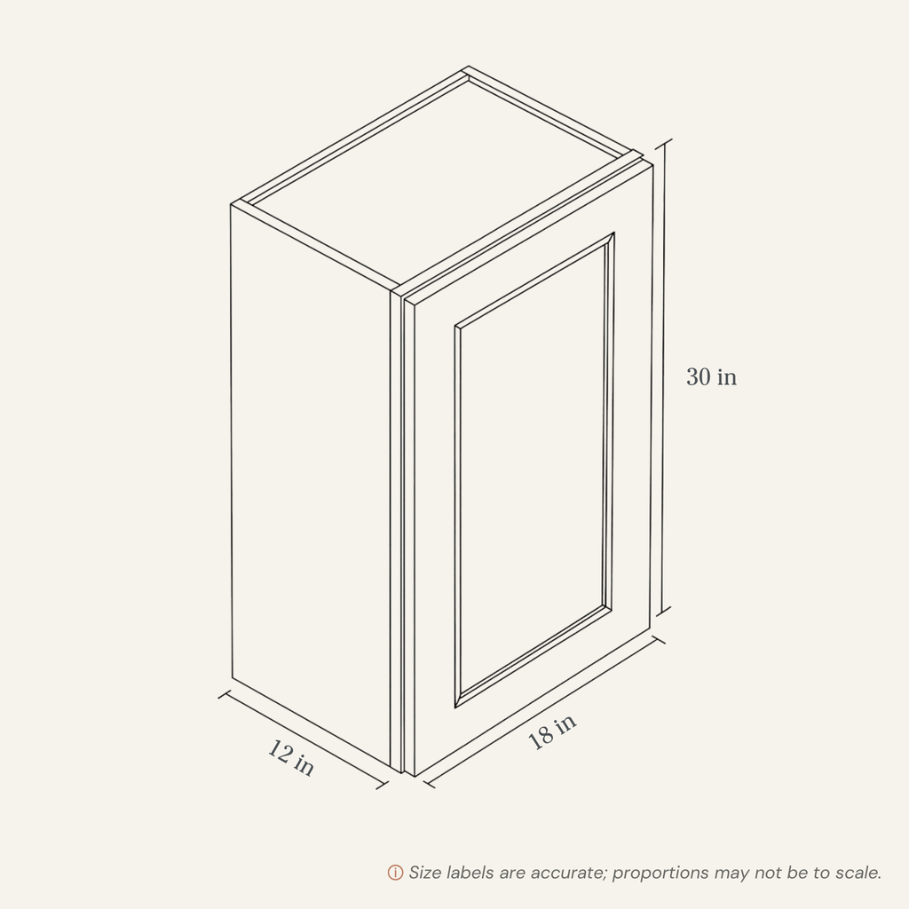 Seaport Driftwood Wall Cabinet - 18w 30h 12d line drawing dimensions