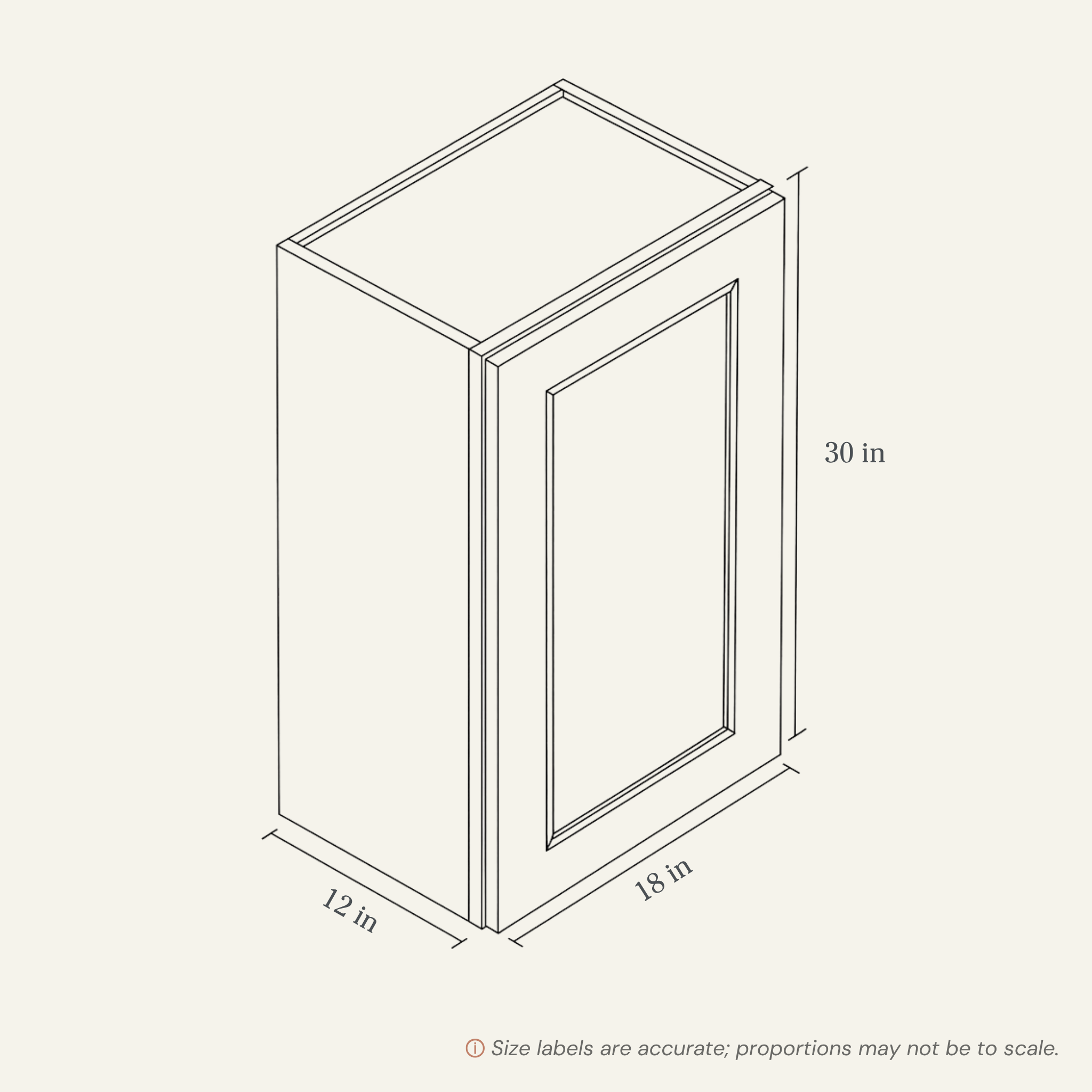 Seaport Light Gray Wall Cabinet - 18w 30h 12d line drawing dimensions