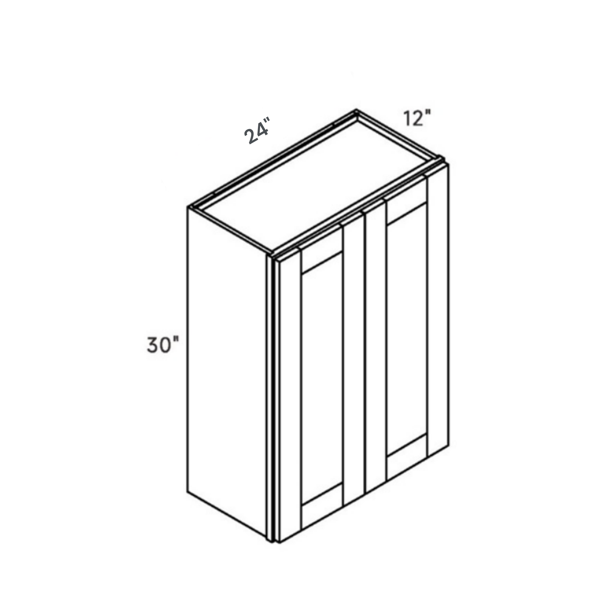 Seaport Driftwood Standard Wall Cabinet - 24w 30h 12d line drawing dimensions