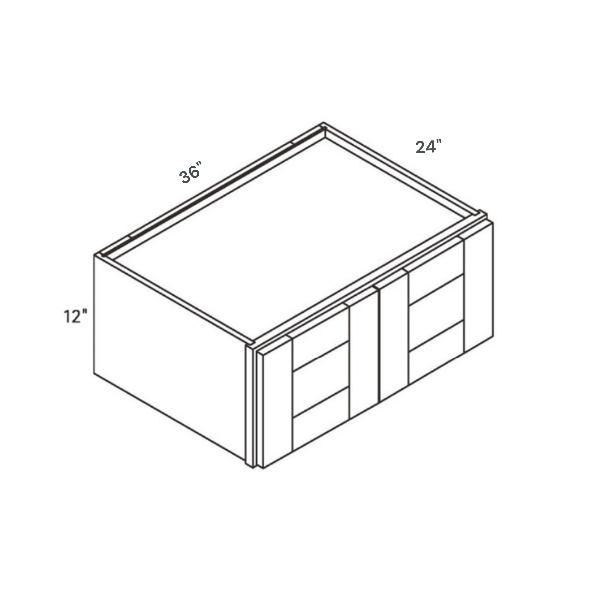 Seaport Natural Deep Bridge Cabinet - 36w 12h 24d line drawing dimensions