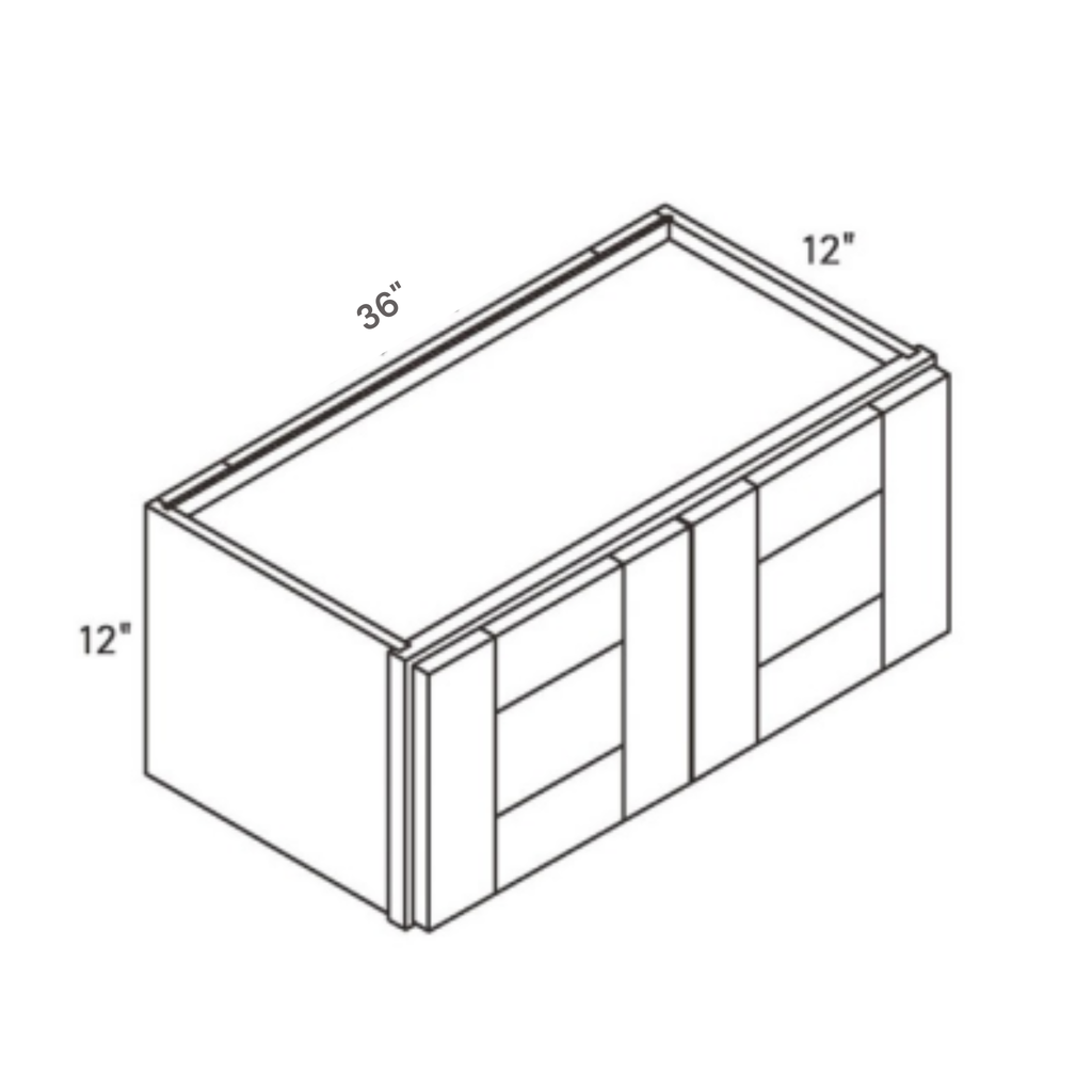 Belmont Blue Bridge Cabinet - 36w 12h 12d line drawing dimensions