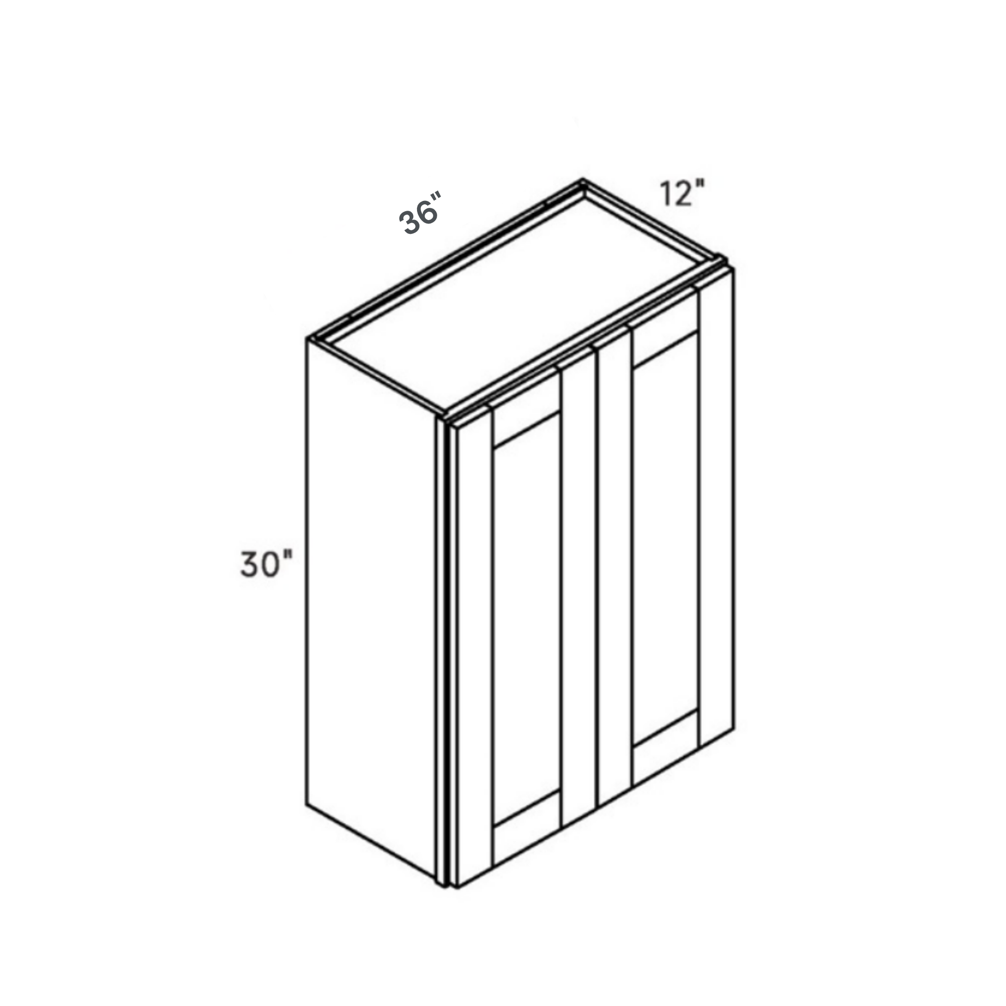 Seaport White Standard Wall Cabinet - 36w 30h 12d line drawing dimensions