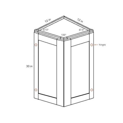 Seaport Driftwood Wall Angle Corner - 12w 30h 12d line drawing dimensions