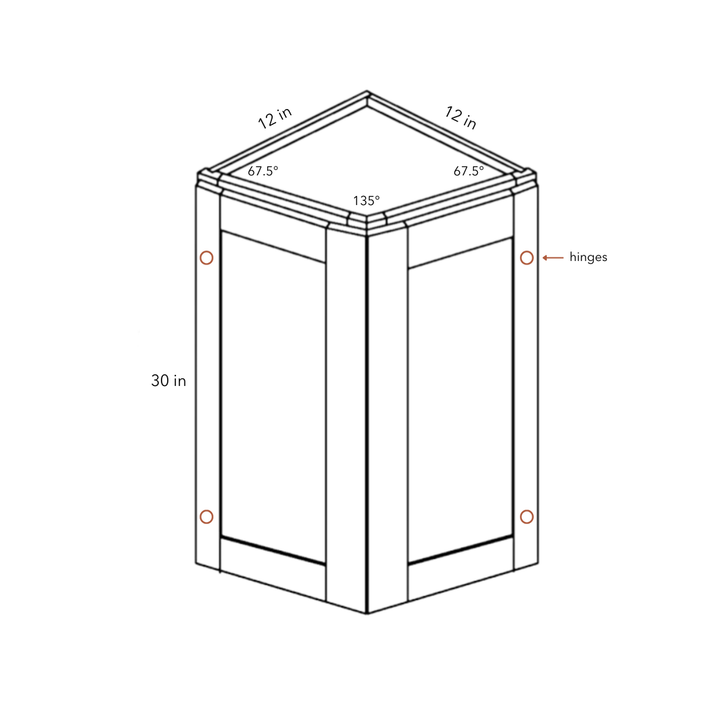 Belmont Blue Wall Angle Corner - 12w 30h 12d line drawing dimensions