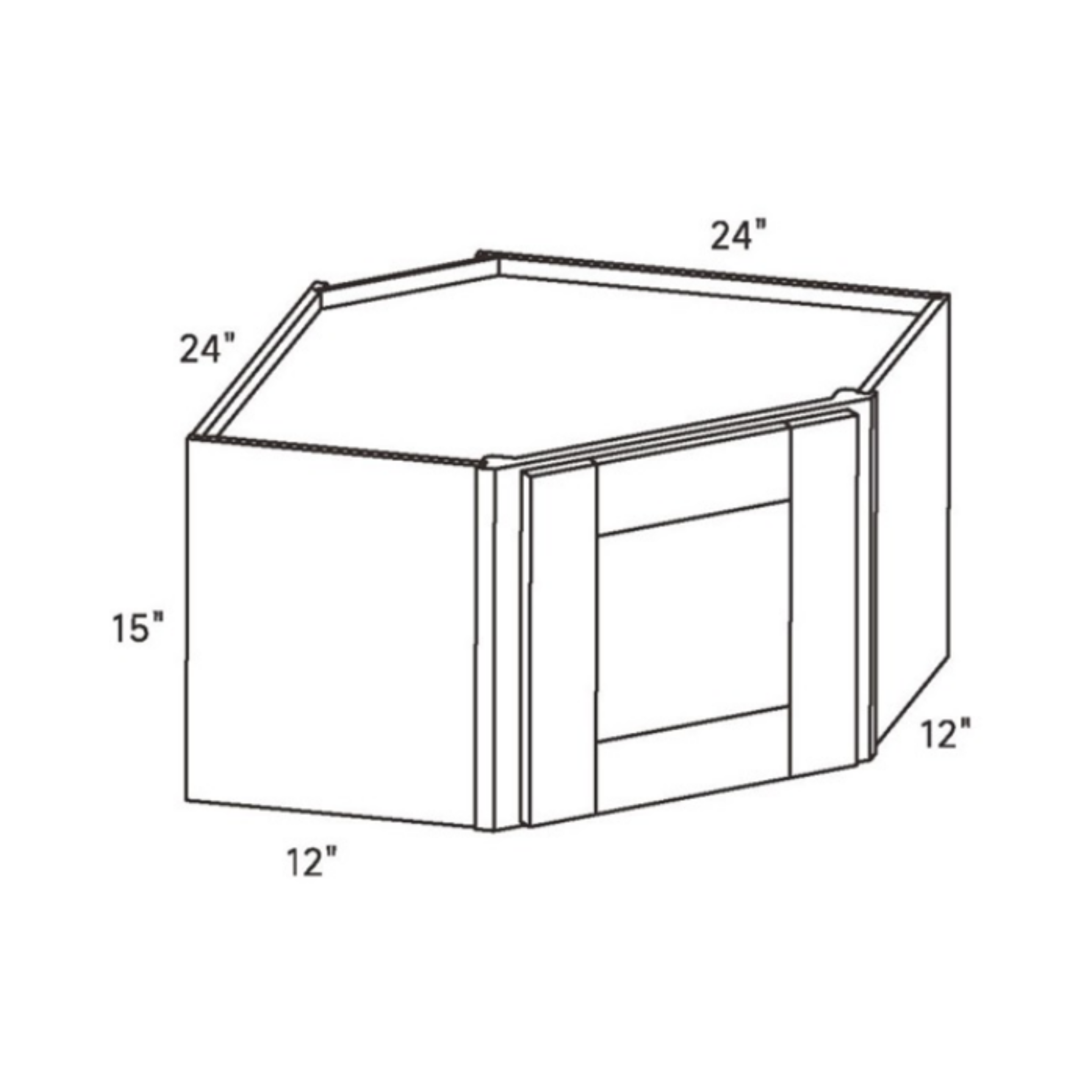 Seaport White Diagonal Corner Wall - 24w 15h 24d line drawing dimensions