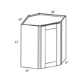 Light Gray traditional shaker diagonal corner wall, 18″ wide, 42″ high, 24″ deep, shown in a technical line drawing with dimensions. Part of the Seaport line from the Kitchen & Cabinet Store.