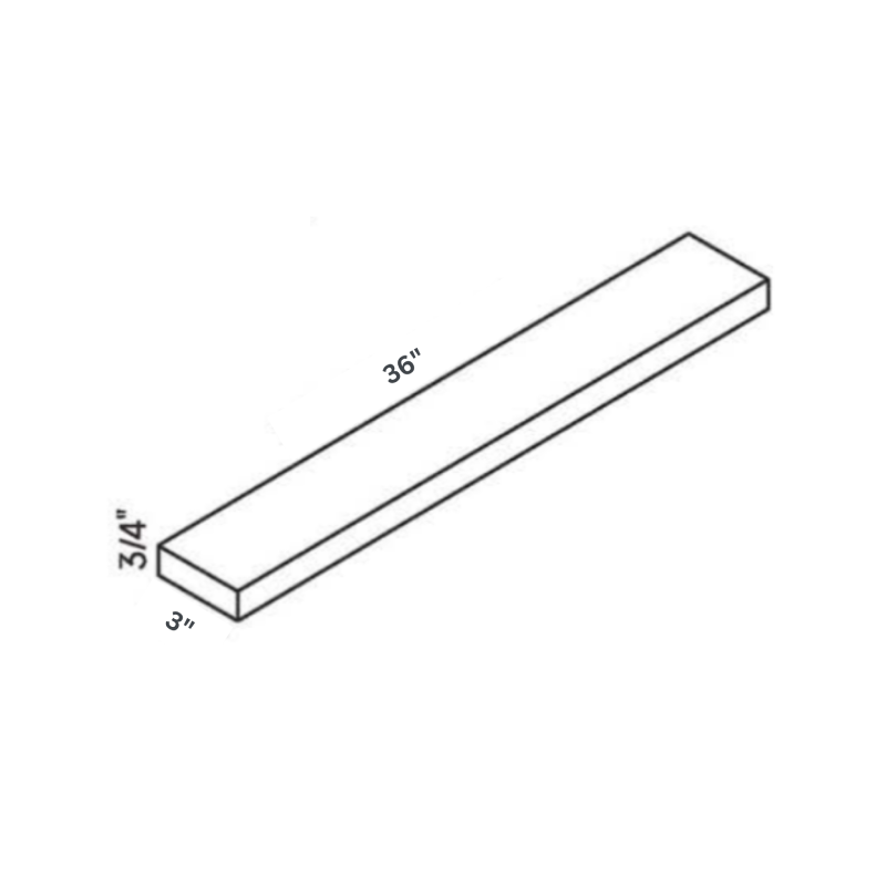 Green Wall Filler contemporary shaker, 3″ wide, 36″ high, 0.75″ deep, shown in a technical line drawing with dimensions. Part of the Belmont line from the Kitchen & Cabinet Store.