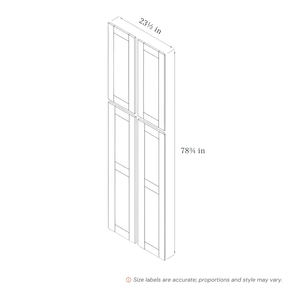Blue Double Tall End Panel contemporary shaker, 11.75″ wide, 78.75″ high, 0.75″ deep, shown in a technical line drawing with dimensions. Part of the Belmont line from the Kitchen & Cabinet Store.